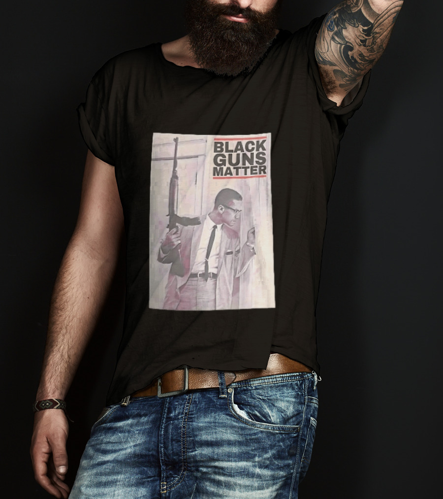 Black Guns Matter Malcolm X Holding Rifle Sketch T-Shirt