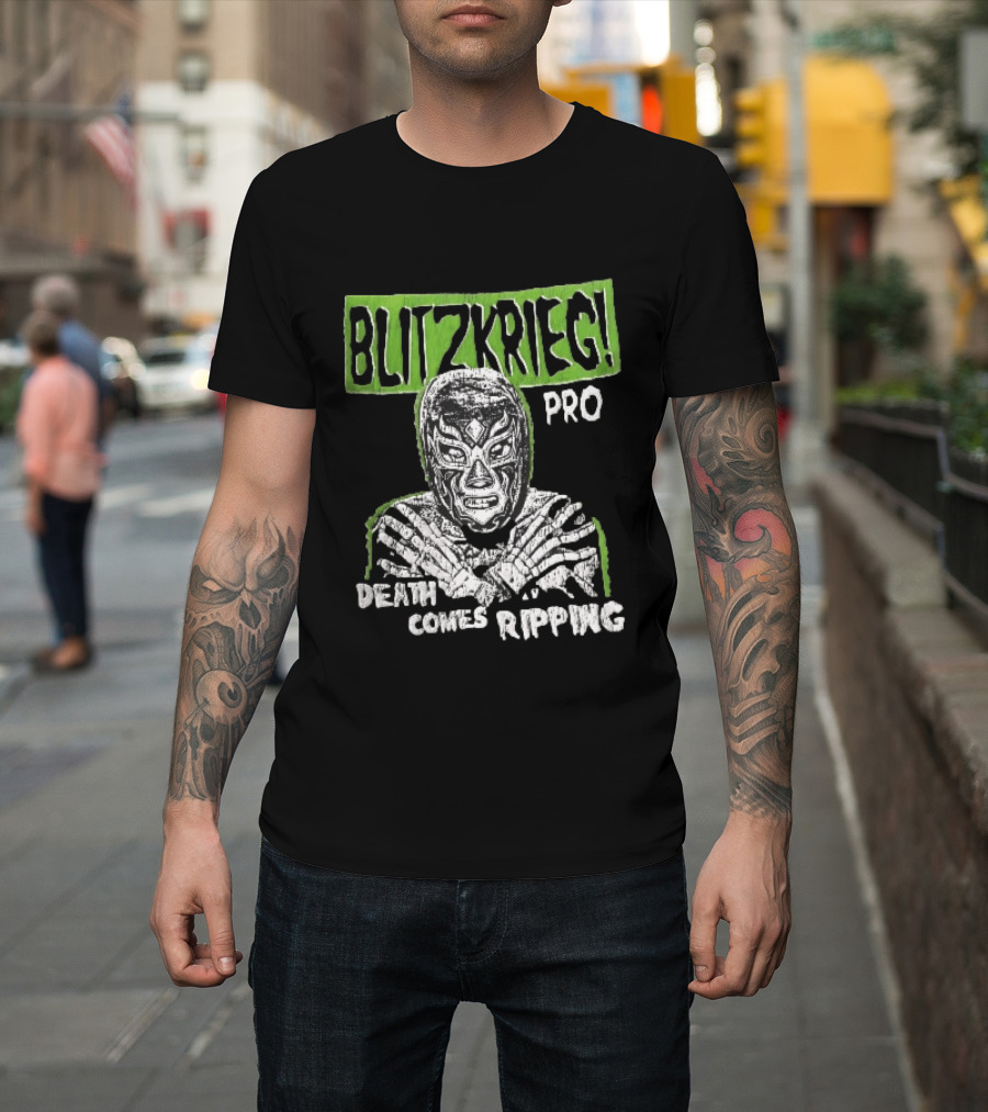 Blitzkrieg Pro Death Comes Ripping Masked Luchador Skeleton T-Shirt