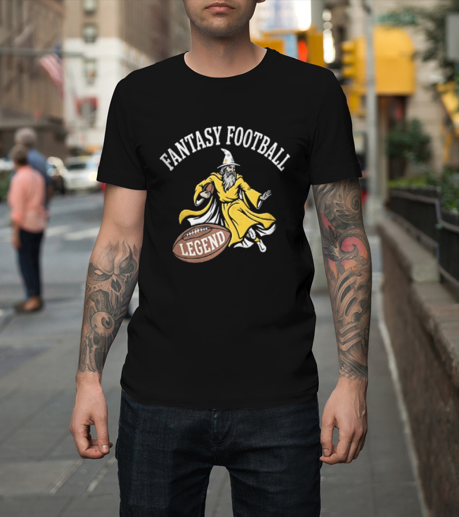 Fantasy Football Legend Yellow Robe Wizard Running With Ball T-Shirt