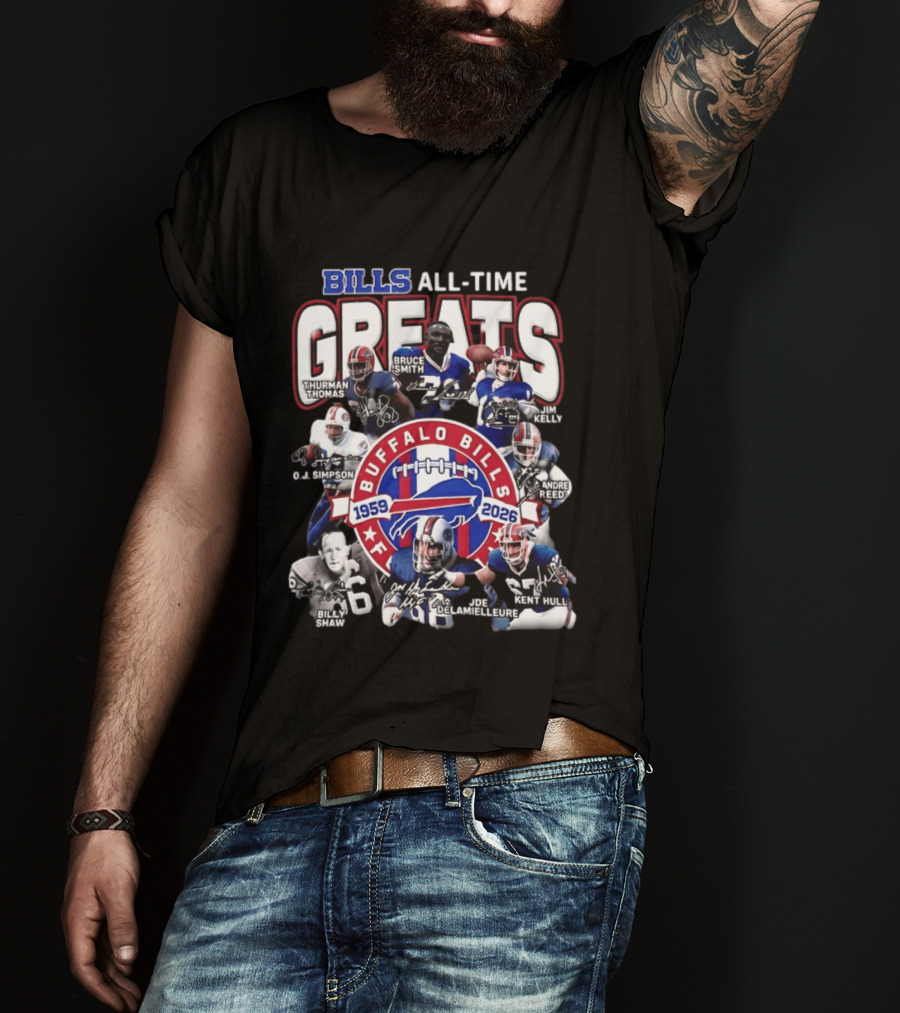 Buffalo Bills All Time Greats 1959 2026 NFL Legends Signatures T-Shirt