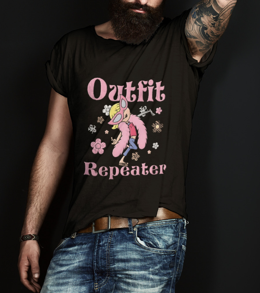Outfit Repeater Cartoon Girl Pink Sunglasses Floral T-Shirt