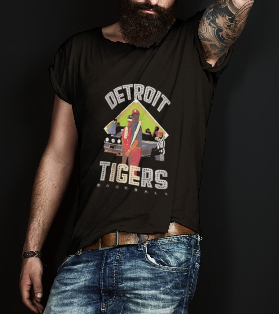 Detroit Tigers Baseball With Car And Figures T-Shirt