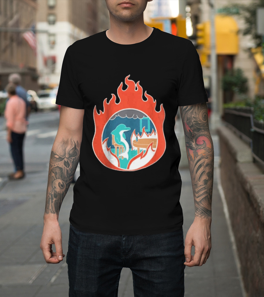 Dolphin Surrounded By Flames In Burning Room Scene T-Shirt