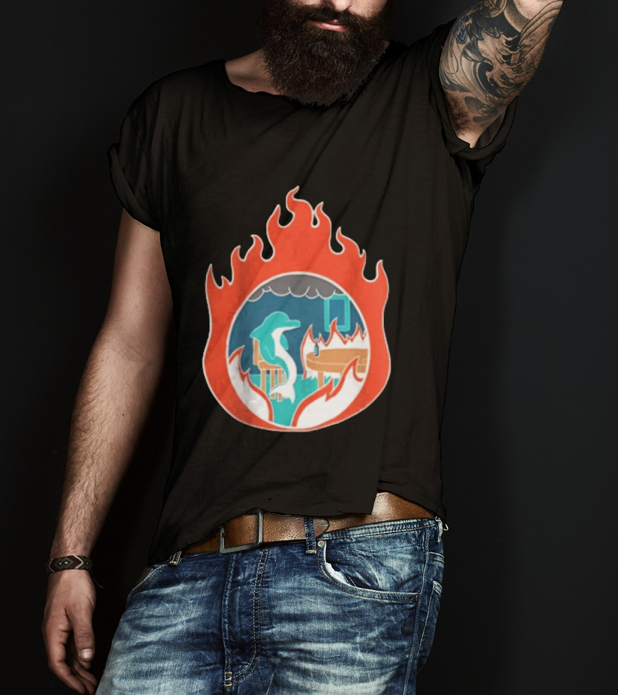 Dolphin Surrounded By Flames In Burning Room Scene T-Shirt