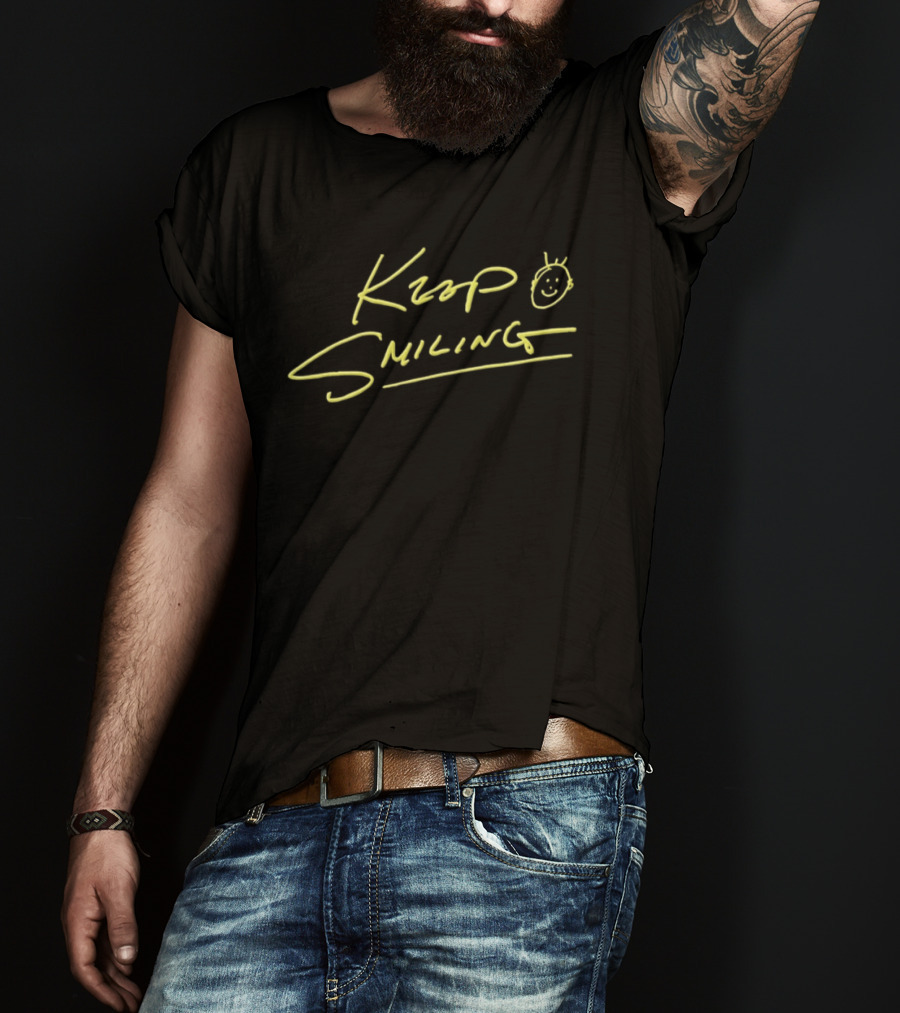 Ke Huy Quan Keep Smiling Handwritten Yellow Text With Smiley Face T-Shirt