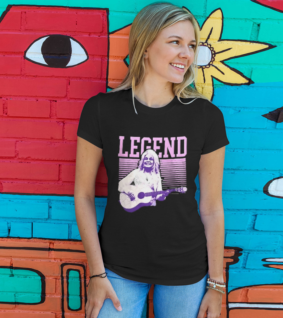 Legendary Female Country Singer Acoustic Guitar Pink Halftone Stripes T-Shirt