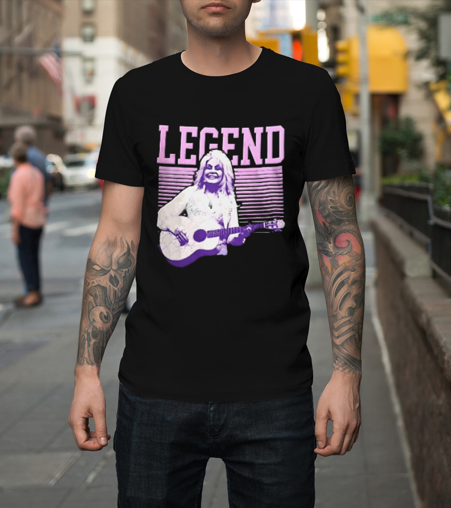 Legendary Female Country Singer Acoustic Guitar Pink Halftone Stripes T-Shirt