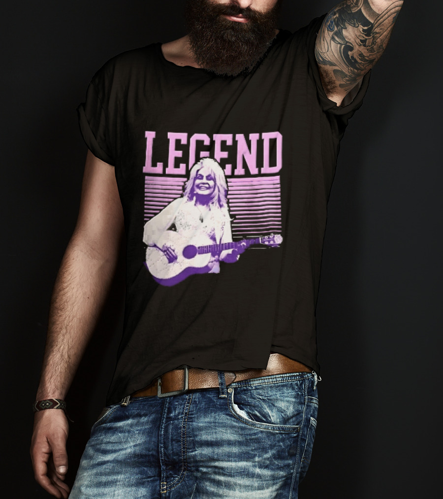 Legendary Female Country Singer Acoustic Guitar Pink Halftone Stripes T-Shirt