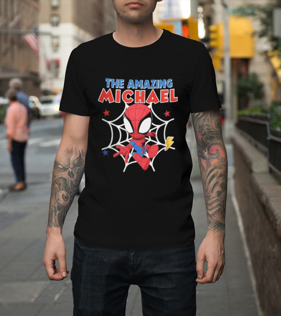 The Amazing Michael Spider Man Cartoon Web Stars Lightning Bolt T-Shirt