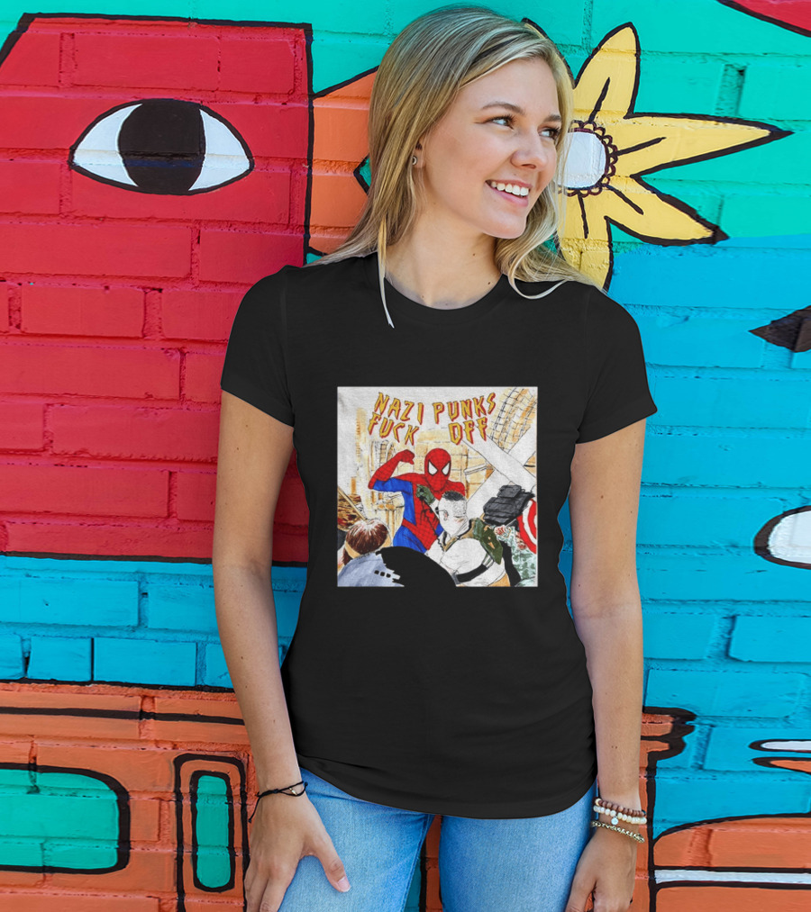 Nazi Punks Fuck Off Spiderman Characters Beating Minneapolis Police Pointing Meme T-Shirt