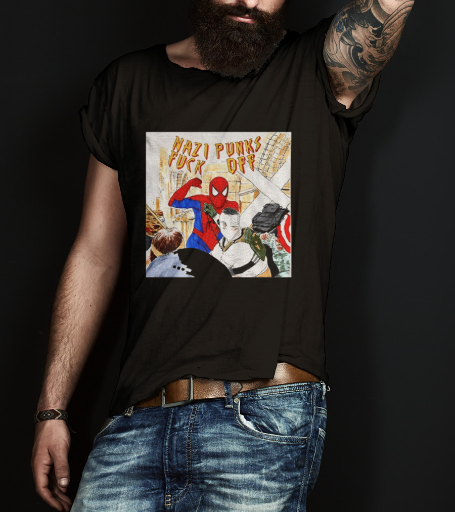 Nazi Punks Fuck Off Spiderman Characters Beating Minneapolis Police Pointing Meme T-Shirt