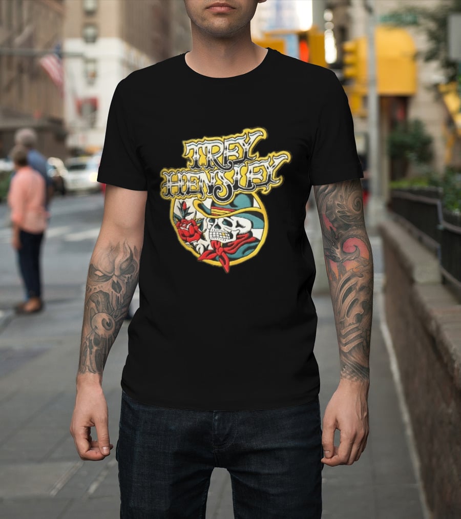Trey Hensley Skeleton Cowboy Red Rose Traditional Tattoo T-Shirt
