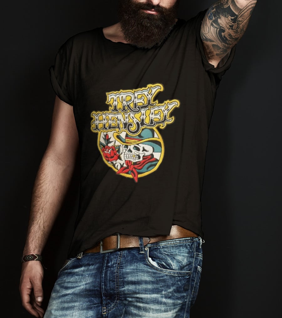 Trey Hensley Skeleton Cowboy Red Rose Traditional Tattoo T-Shirt