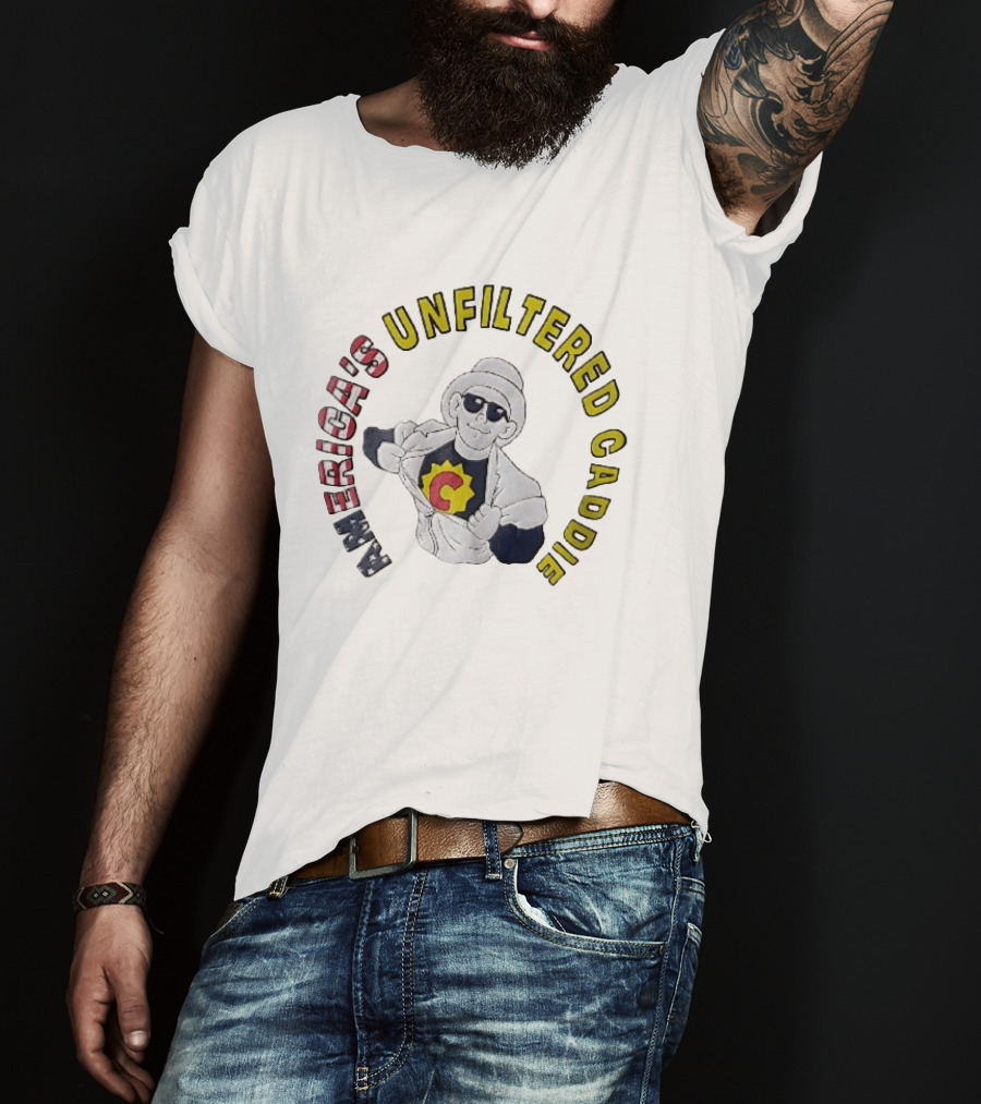 America's Unfiltered Caddie Cartoon Superhero Ripping Open Jumpsuit T-Shirt