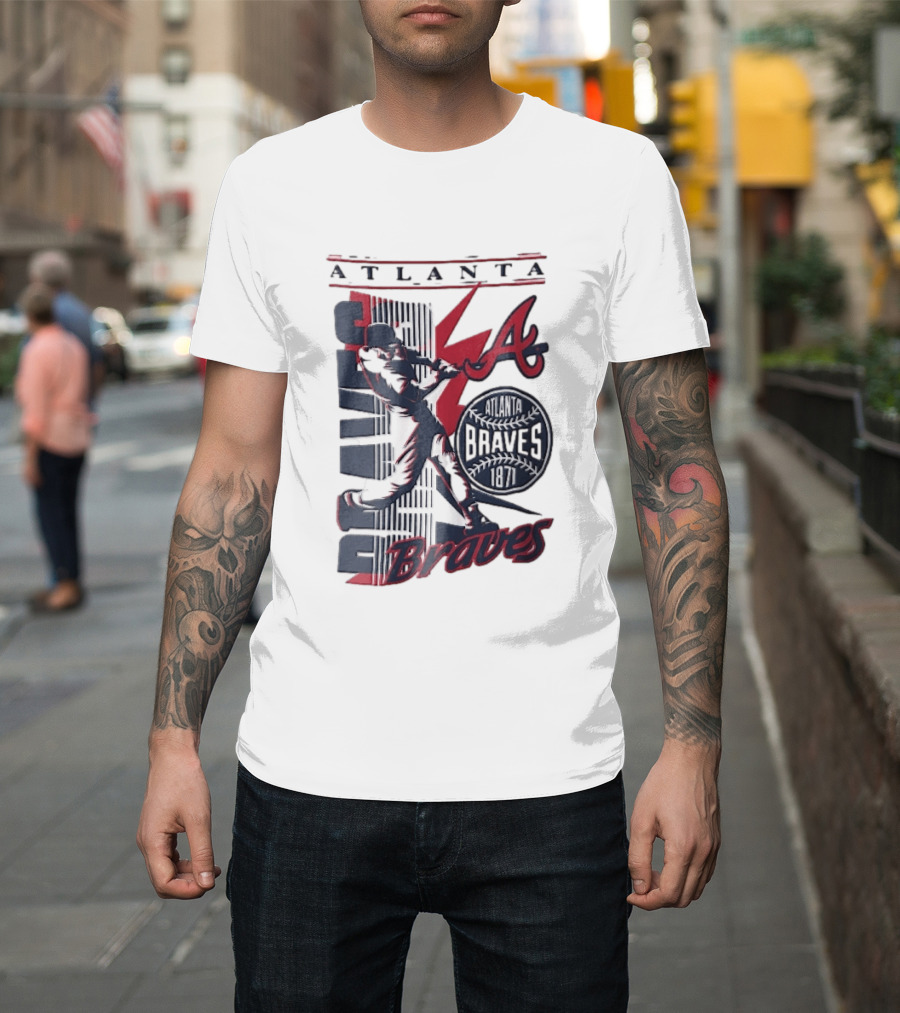 Atlanta Braves 1871 Baseball Batter Swinging Red Lightning Classic MLB T-Shirt
