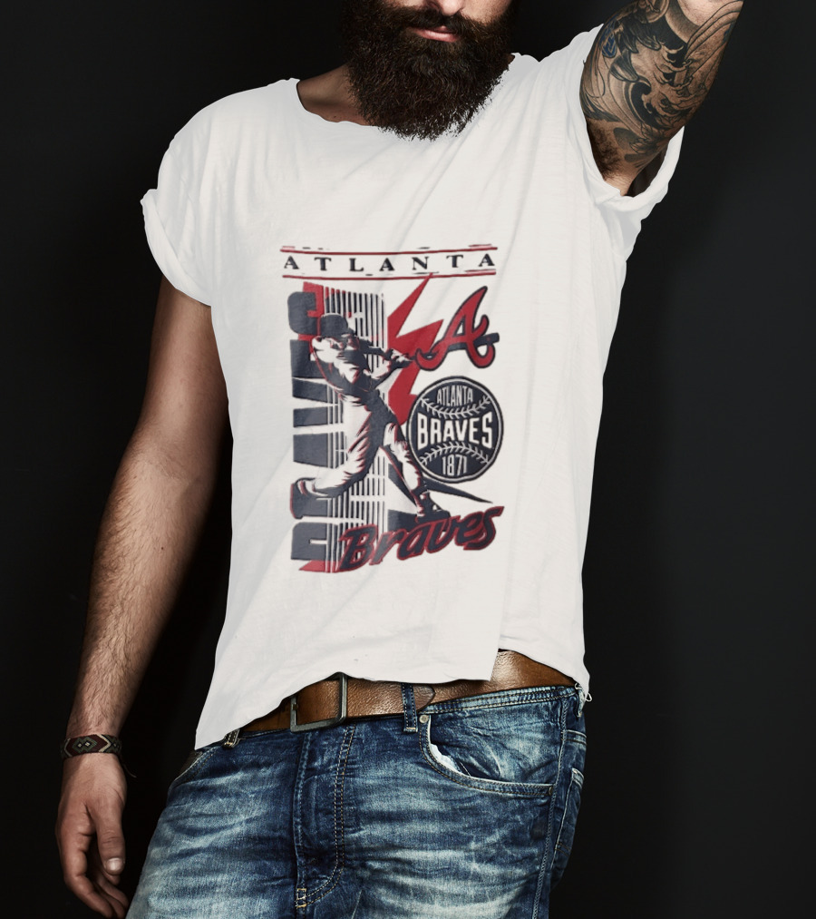 Atlanta Braves 1871 Baseball Batter Swinging Red Lightning Classic MLB T-Shirt