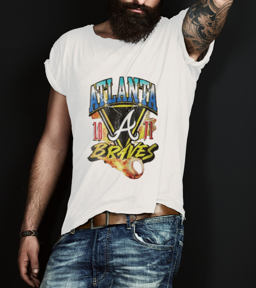 Atlanta Braves 1871 Vintage Flaming Baseball Lightning Triangle T-Shirt