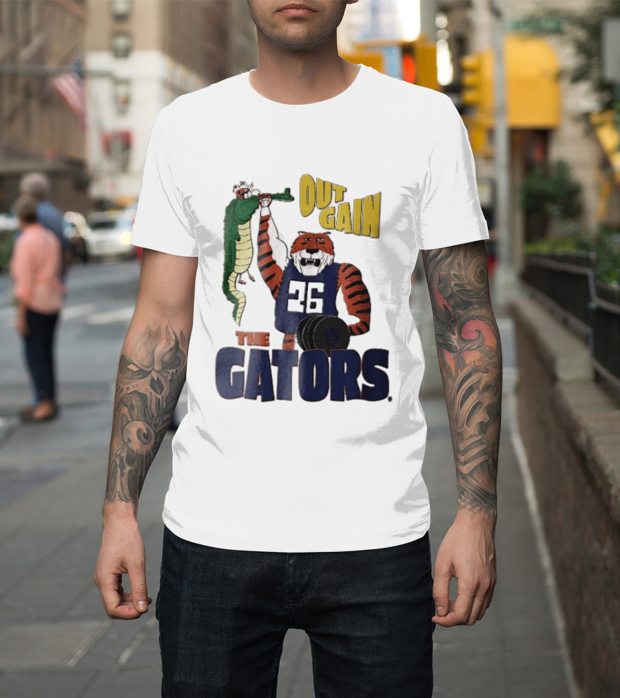 Auburn Tigers Out Gain The Gators Cartoon Weightlifting Alligator NCAA T-Shirt