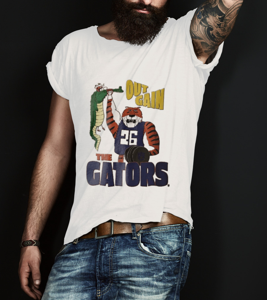 Auburn Tigers Out Gain The Gators Cartoon Weightlifting Alligator NCAA T-Shirt