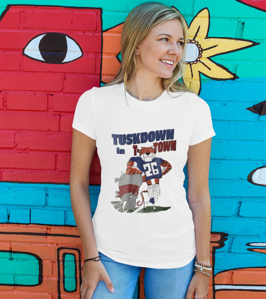 Tuskdown In Town Auburn Tigers NCAA Cartoon Elephant T-Shirt