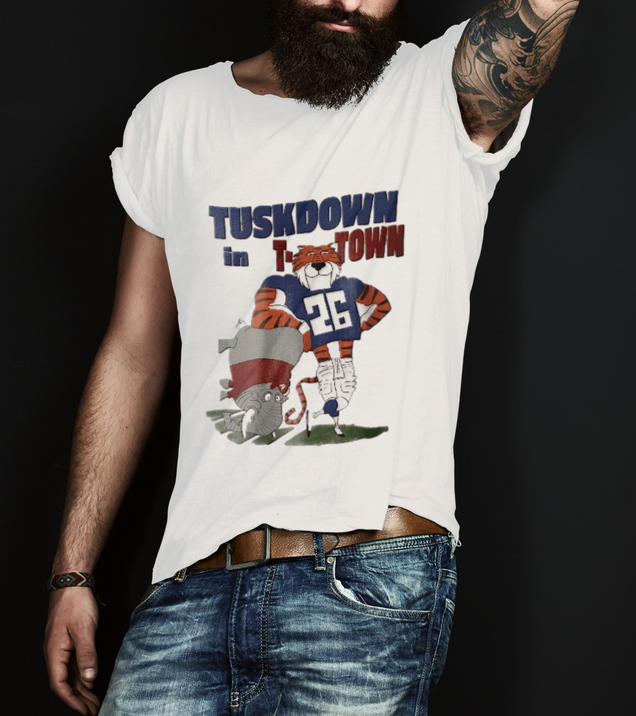 Tuskdown In Town Auburn Tigers NCAA Cartoon Elephant T-Shirt