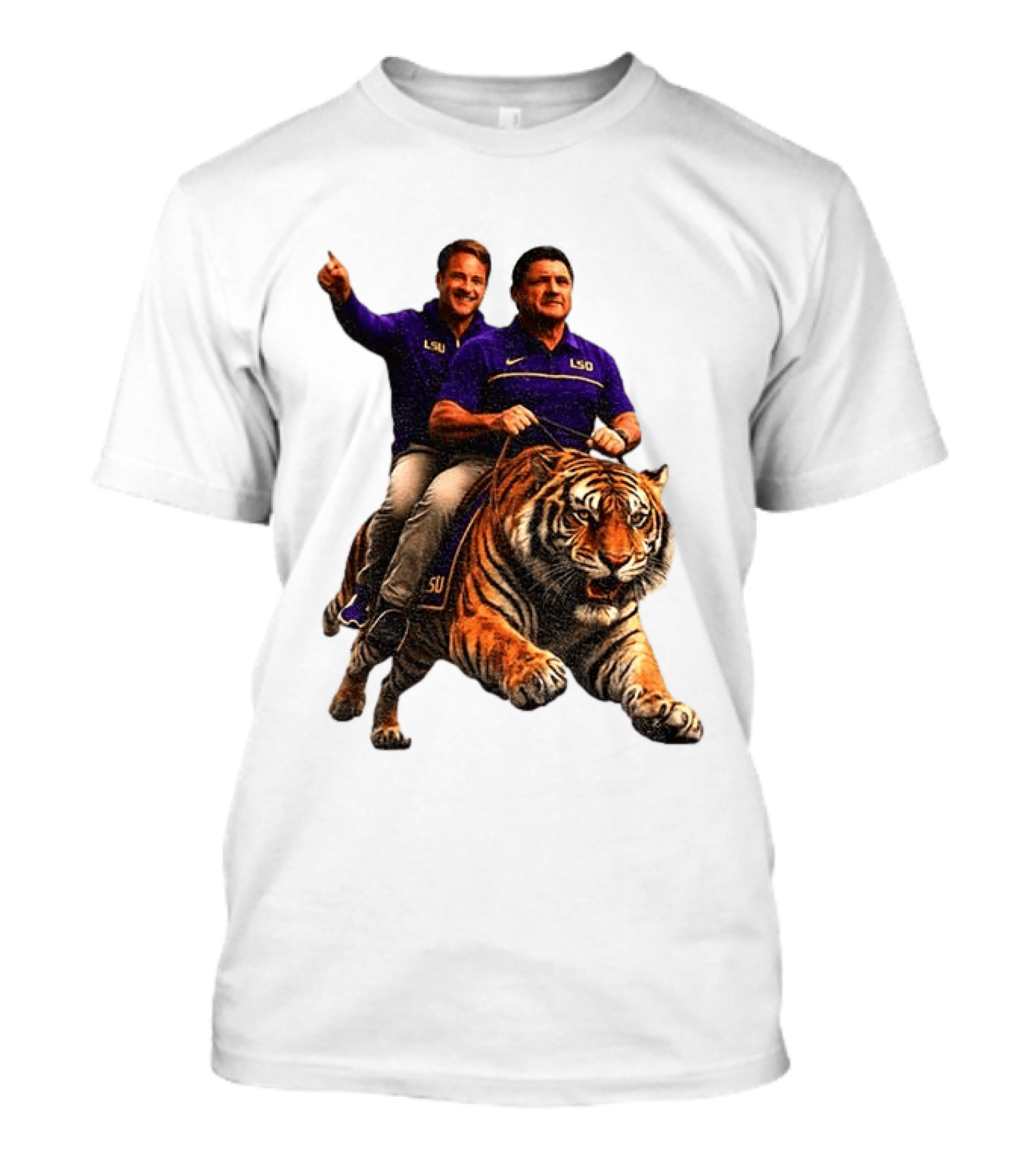 Bayou Brothers Tiger Riding LSU Coach Ed Orgeron Vs Kim Mulkey T-Shirt