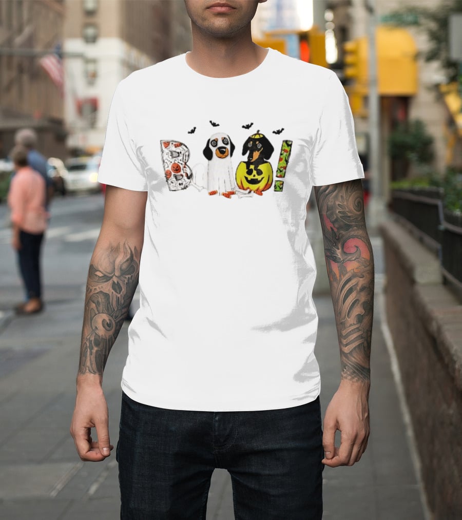 Boo Halloween Cartoon Dachshunds Ghost Costume Pumpkin T-Shirt