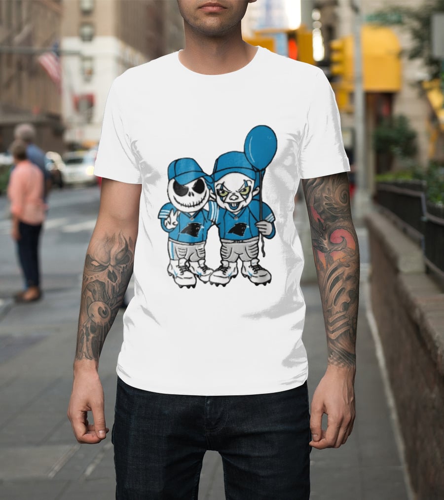 Carolina Panthers Jack Skellington Pennywise Blue Balloon Cartoon T-Shirt
