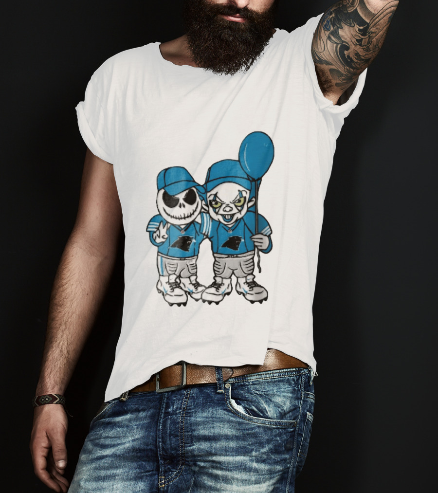 Carolina Panthers Jack Skellington Pennywise Blue Balloon Cartoon T-Shirt