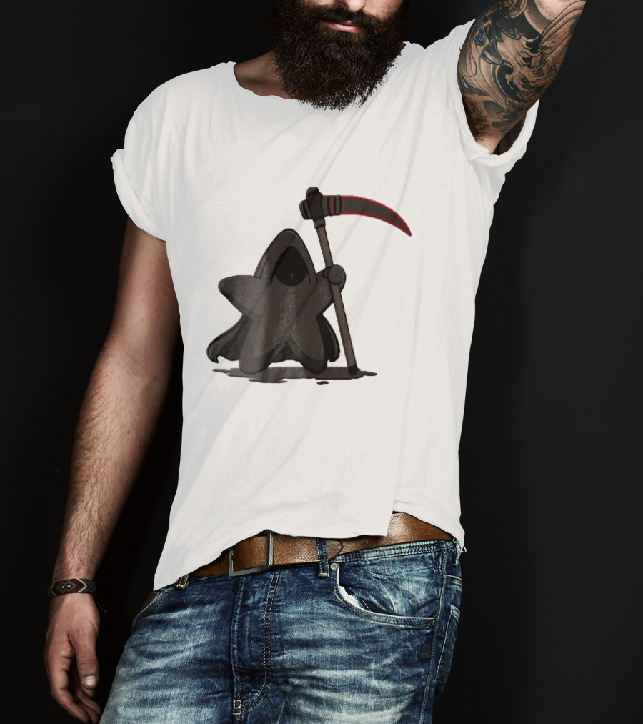 Cartoon Star Grim Reaper Cloak Red Lightsaber Scythe T-Shirt