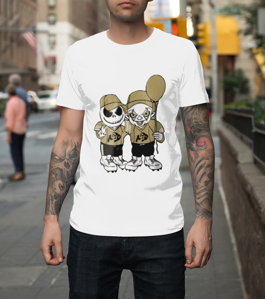Colorado Buffaloes NCAA Jack Skellington Clown With Balloon Football T-Shirt