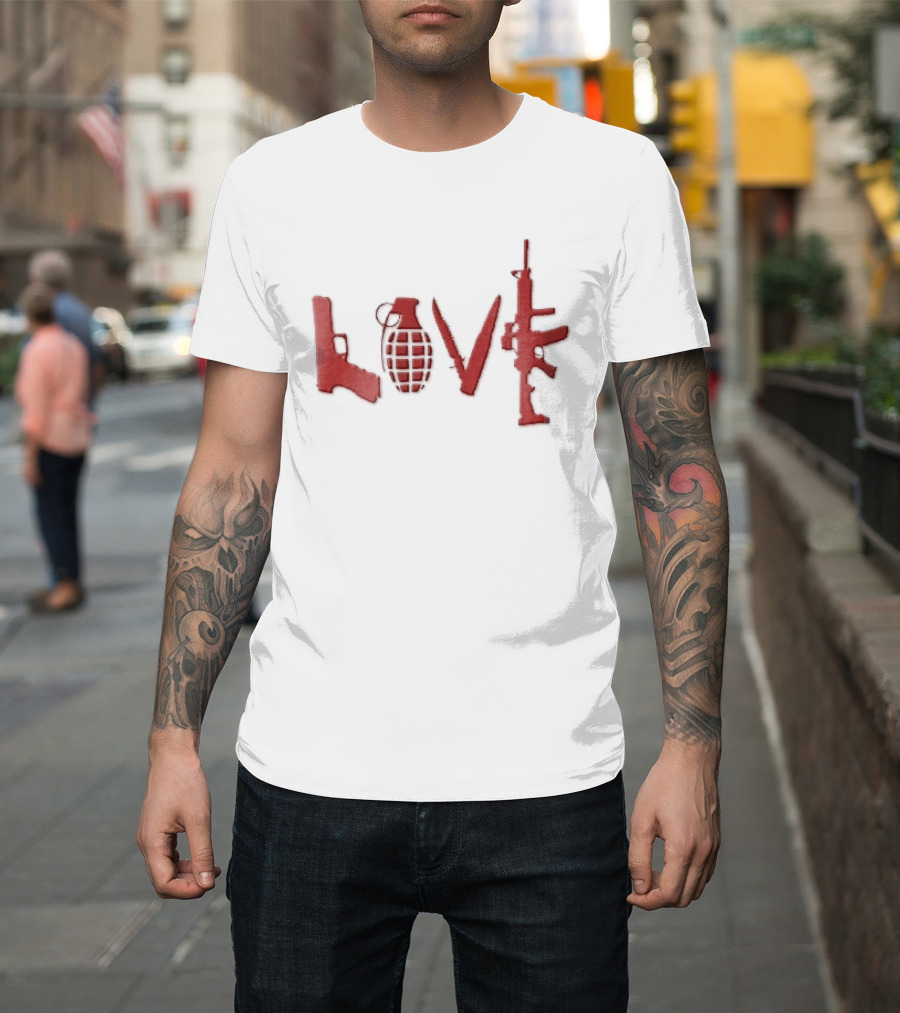 Love Red Pistol Grenade Knife Assault Rifle Weapons T-Shirt