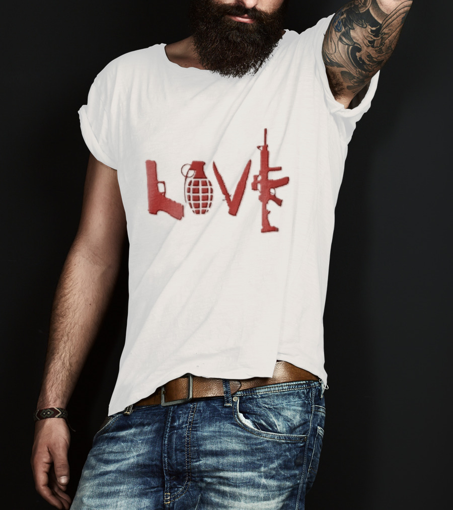 Love Red Pistol Grenade Knife Assault Rifle Weapons T-Shirt