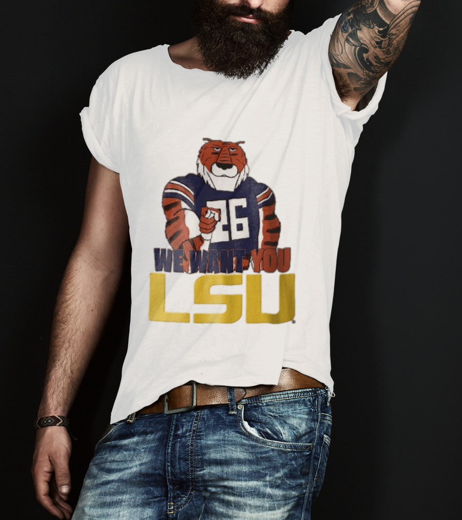 LSU Tigers We Want You Number 26 Mascot Pointing T-Shirt