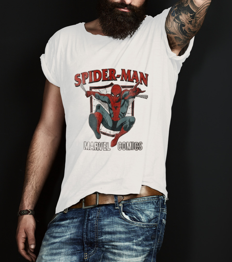 Spider Man Marvel Comics Crouching Web Shield Pose T-Shirt