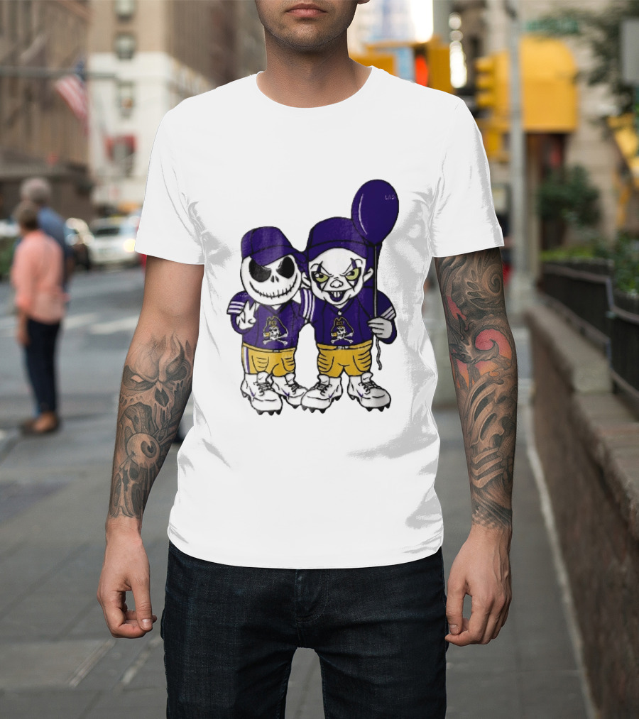 East Carolina Pirates NCAA Jack Skellington Pennywise Clown Purple Balloon T-Shirt