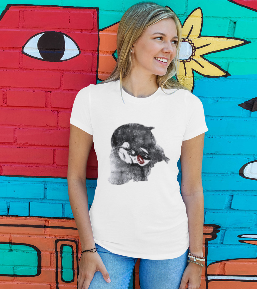 Nessa Barrett Tough Love Off The Shoulder Monochrome Red Lips Sketch T-Shirt