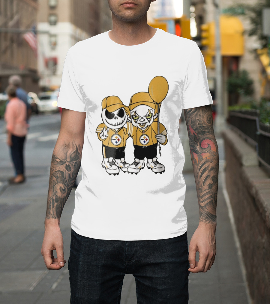 Pittsburgh Steelers Jack Skellington Pennywise Yellow Balloon NFL Cartoon Duo T-Shirt