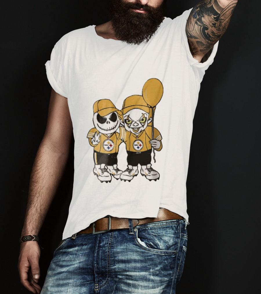 Pittsburgh Steelers Jack Skellington Pennywise Yellow Balloon NFL Cartoon Duo T-Shirt