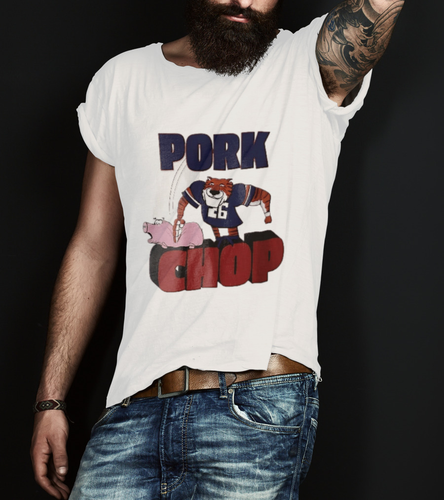 Pork Chop Cartoon Tiger 26 Football Player Hitting Pig T-Shirt