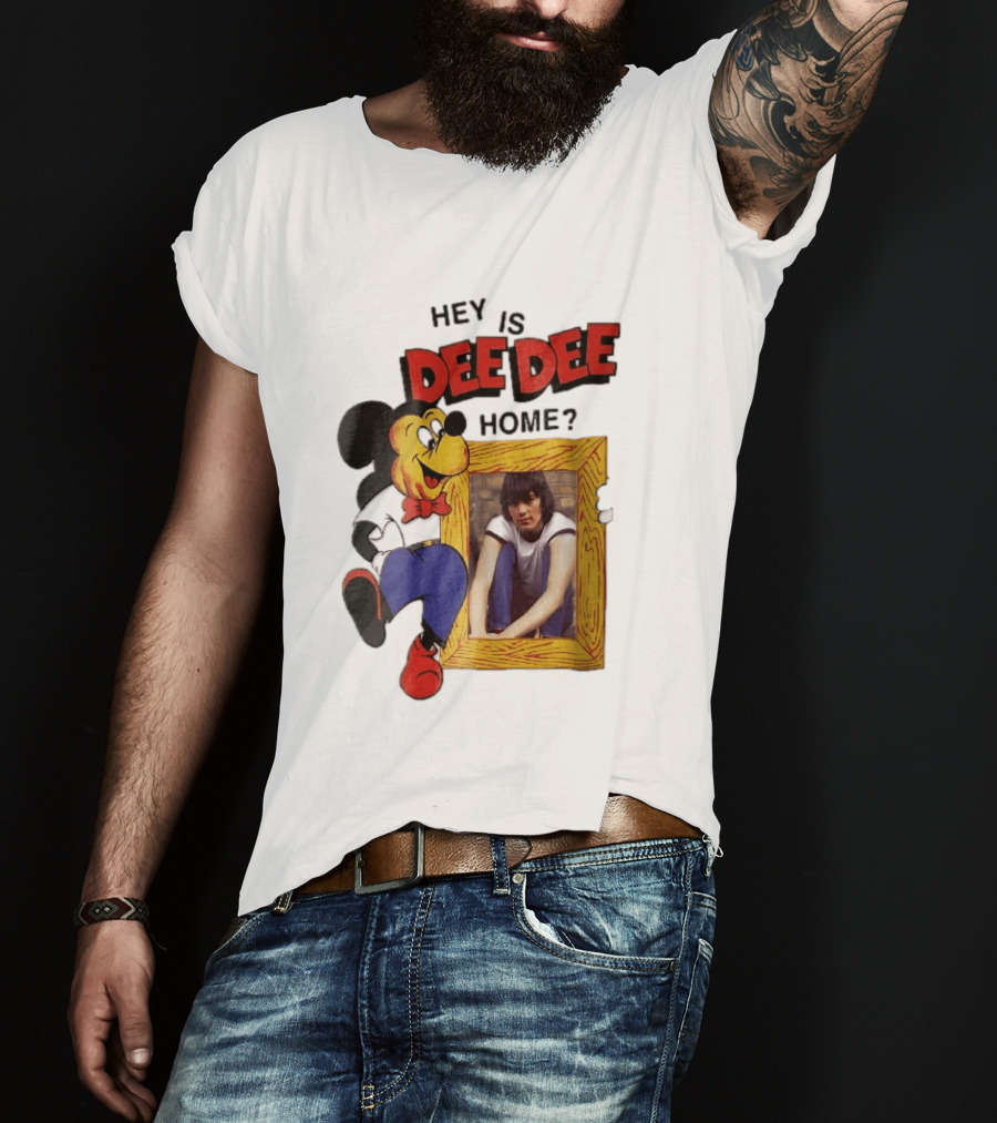 Hey Is Dee Dee Home Cartoon Mickey Mouse Holding Framed Photo T-Shirt
