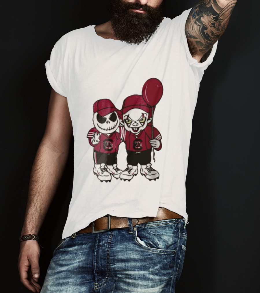 South Carolina Gamecocks NCAA Jack Skellington Pennywise Red Balloon Cartoon T-Shirt
