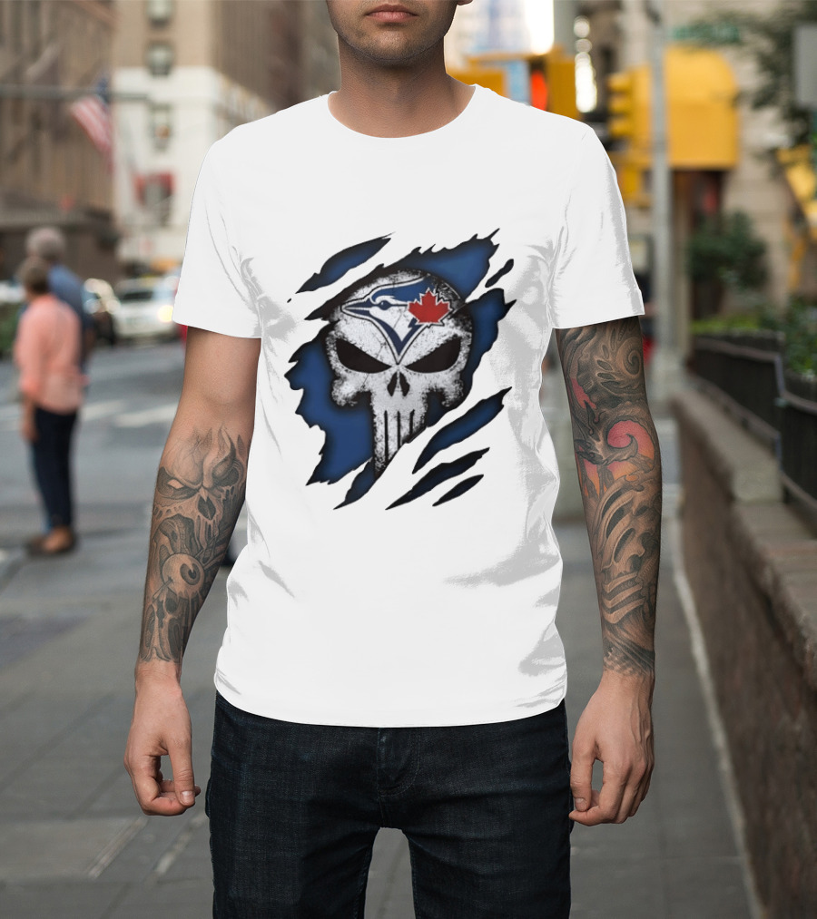 Toronto Blue Jays Punisher Skull Ripped Fabric Men's T-Shirt