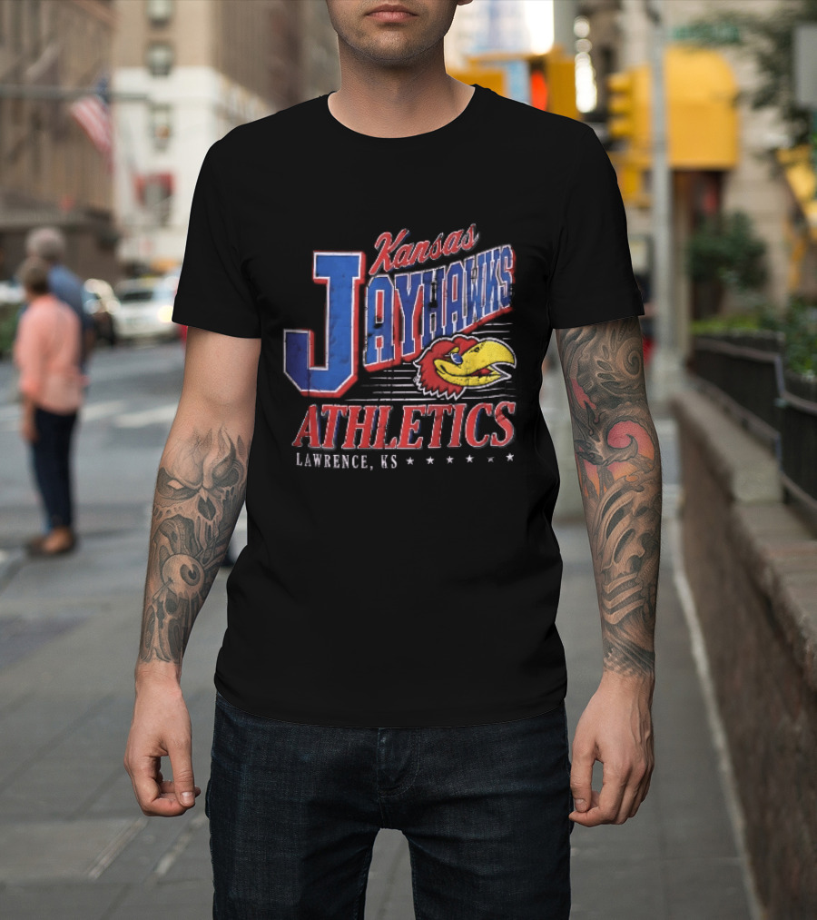 Kansas Jayhawks Athletics Lawrence KS Distressed Bird Head Stars T-Shirt