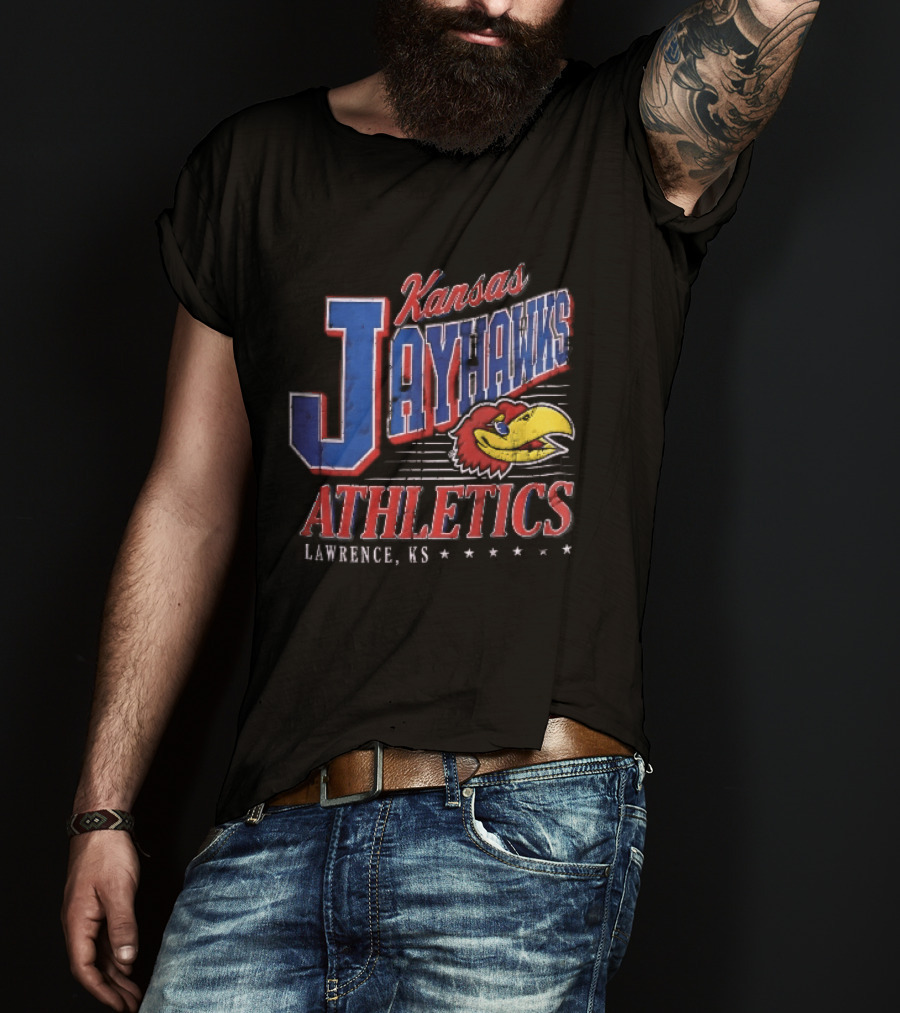 Kansas Jayhawks Athletics Lawrence KS Distressed Bird Head Stars T-Shirt