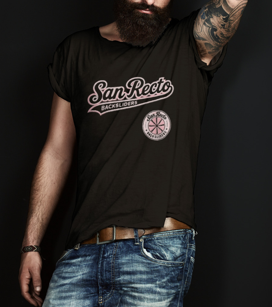San Recto Backsliders Pink Script Circular Baseball Bat T-Shirt