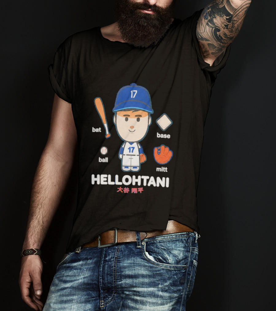 Shohei Ohtani Hellohtani Bat Ball Base Mitt 17 Blue Cap Baseball Player T-Shirt
