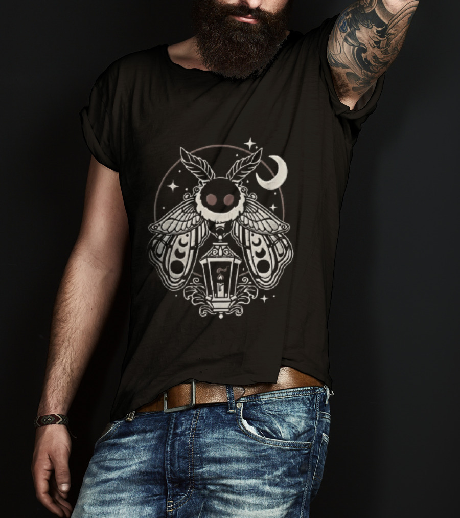 Mothman Red Eyes Candle Lantern Crescent Moon Stars T-Shirt
