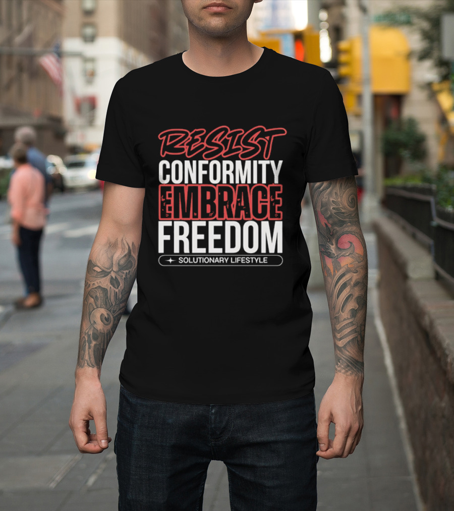 RESIST Conformity Embrace Freedom Solutionary Lifestyle Red White Distressed T-Shirt