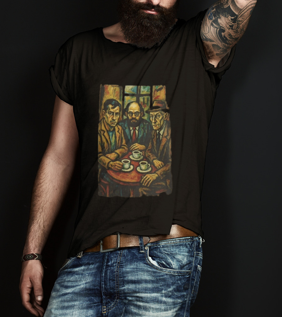 Three Men At A Table Drinking Coffee Expressionist Style Painting T-Shirt